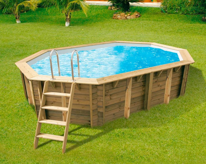 Piscine bois Sunwater 4,90 x 3,00 m - H. 1,20 m liner bleu